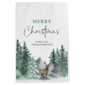 Kerstgroene Waterverf Pine Forest Holiday Medium Cadeauzakje (Voorkant)
