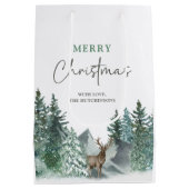 Kerstgroene Waterverf Pine Forest Holiday Medium Cadeauzakje (Achterkant)