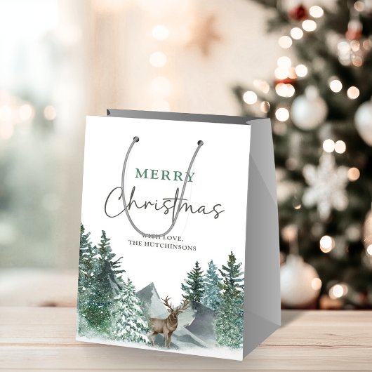 Kerstgroene Waterverf Pine Forest Holiday Medium Cadeauzakje