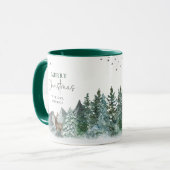 Kerstgroene Waterverf Pine Forest Holiday Mok (Voorkant links)