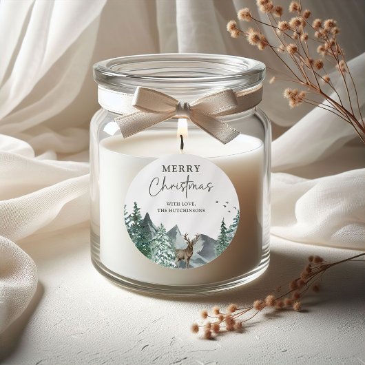 Kerstgroene Waterverf Pine Forest Holiday Ronde Sticker