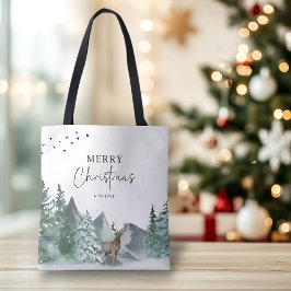 Kerstgroene Waterverf Pine Forest Holiday Tote Bag