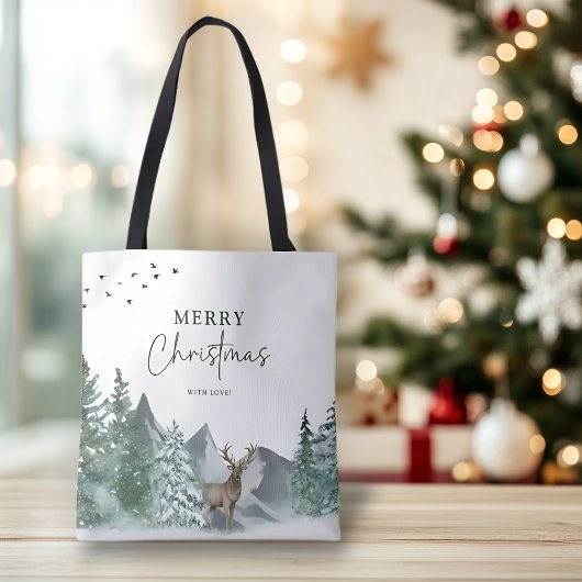 Kerstgroene Waterverf Pine Forest Holiday Tote Bag