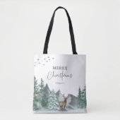 Kerstgroene Waterverf Pine Forest Holiday Tote Bag (Voorkant)