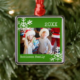Kerstgroene Winter Sneeuwvlok Foto Metalen Ornament