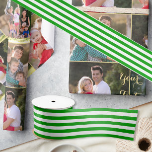 Kerstgroene witte strepen Classy Gift Wrap Satijnen Lint