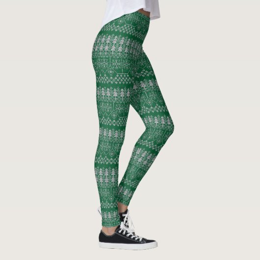 Kerstgroene zilver grijze Feestdagen Modern Leggings (Rechts)