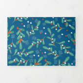 Kerstgroenen met Holly Berries Blue White Drieluik Wenskaart (Cover)