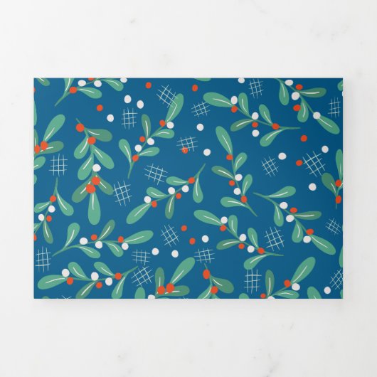 Kerstgroenen met Holly Berries Blue White Drieluik Wenskaart (Cover)