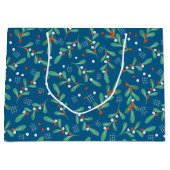 Kerstgroenen met Holly Berries Blue White Groot Cadeauzakje (Voorkant)