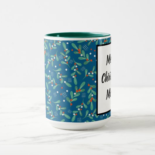 Kerstgroenen met Holly Berries Blue White Mok (Midden)