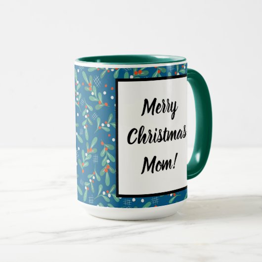 Kerstgroenen met Holly Berries Blue White Mok (Voorkant rechts)