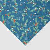 Kerstgroenen met Holly Berries Blue White Tissuepapier (Detail)