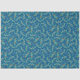 Kerstgroenen met Holly Berries Blue White Tissuepapier