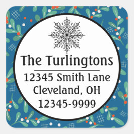 Kerstgroenen met Holly Berries Blue White Vierkante Sticker