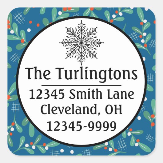 Kerstgroenen met Holly Berries Blue White Vierkante Sticker (Voorkant)