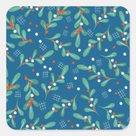 Kerstgroenen met Holly Berries Blue White Vierkante Sticker
