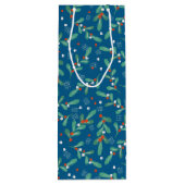 Kerstgroenen met Holly Berries Blue White Wijn Cadeautas (Achterkant)