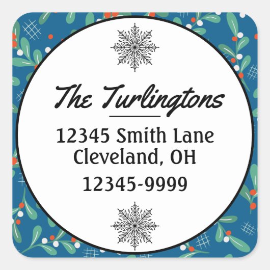 Kerstgroenen met Holly Berries Return Address Vierkante Sticker (Voorkant)