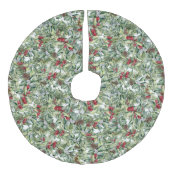 Kerstgroenen, pijnbomen en bessen Waterverf Imitatie Linnen Kerstboom Kleed (Voorkant)