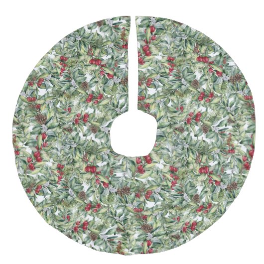 Kerstgroenen, pijnbomen en bessen Waterverf Imitatie Linnen Kerstboom Kleed (Voorkant)