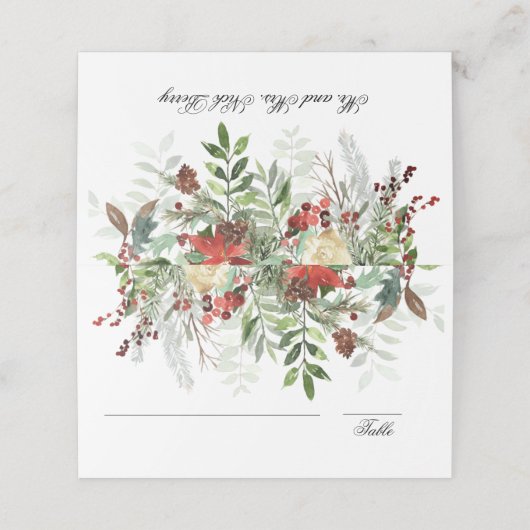 Kerstgroenen | wit | Kerstbruiloft Plaatskaartje (Buitenkant ongevouwen)