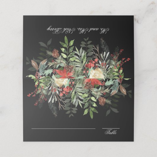 Kerstgroenen | Zwart | Kerstbruiloft Plaatskaartje (Buitenkant ongevouwen)
