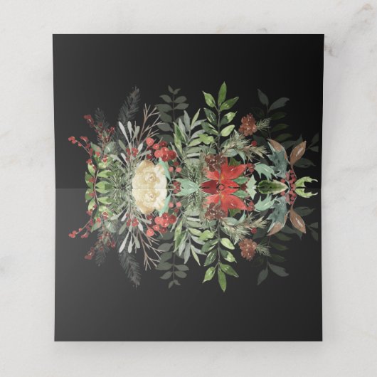 Kerstgroenen | Zwart | Kerstbruiloft Plaatskaartje (Binnenkant ongevouwen)