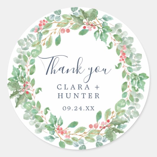 Kerstgroenery Wreath Dank je wel voor de Sticker (Voorkant)