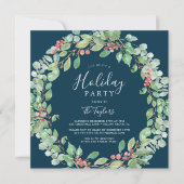 Kerstgroentekrans Navy Holiday Party Kaart (Voorkant)