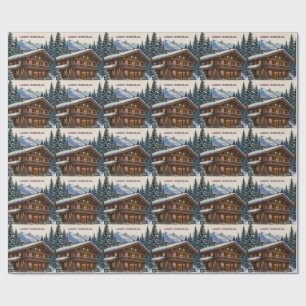 Kerstgroet Alpiene Winter Chalet Sneeuw Cadeaupapier