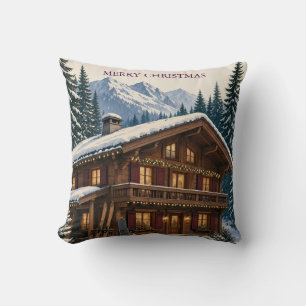 Kerstgroet Alpiene Winter Chalet Sneeuw Kussen