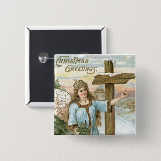 Kerstgroet Angel Vierkante Button 5,1 Cm (Voorkant /achterkant)