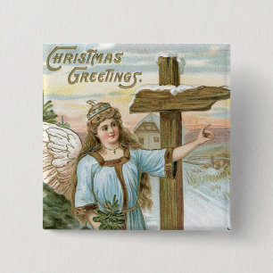 Kerstgroet Angel Vierkante Button 5,1 Cm