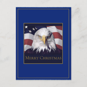 Kerstgroet Ansichtkaart Amerikaanse Vlag & Adelaar Feestdagenkaart