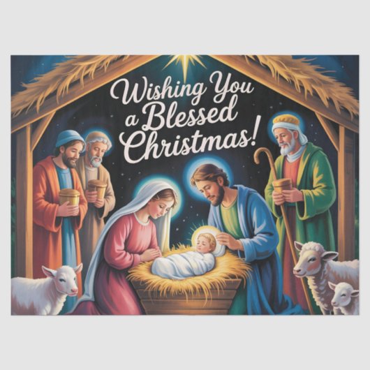 Kerstgroet bij Kerststal Tissuepapier (Voorkant)