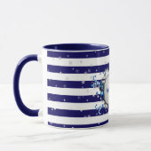 Kerstgroet Blauw Gestreepte Mok (Links)