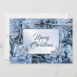 Kerstgroet Blauwe Bladeren Sneeuw Winter Feestdagenkaart