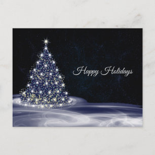 Kerstgroet Blauwe Blinkende Boom Winter Navy Briefkaart