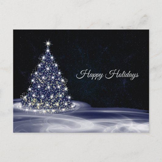 Kerstgroet Blauwe Blinkende Boom Winter Navy Briefkaart (Voorkant)