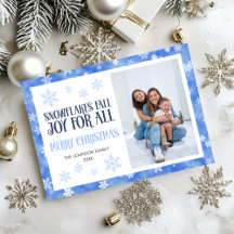 Kerstgroet Blauwe Sneeuwvlokken Familie Foto