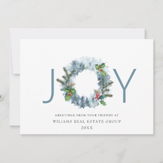 Kerstgroet bos krans landschap feestdagenkaart (Voorkant)