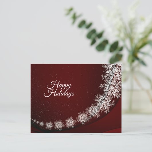 Kerstgroet Crystal Snowflakes Red Rustic Briefkaart (Staand voorkant)