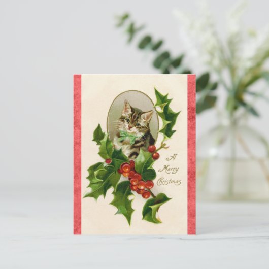kerstgroet Cute Kitten Cat Briefkaart (Staand voorkant)