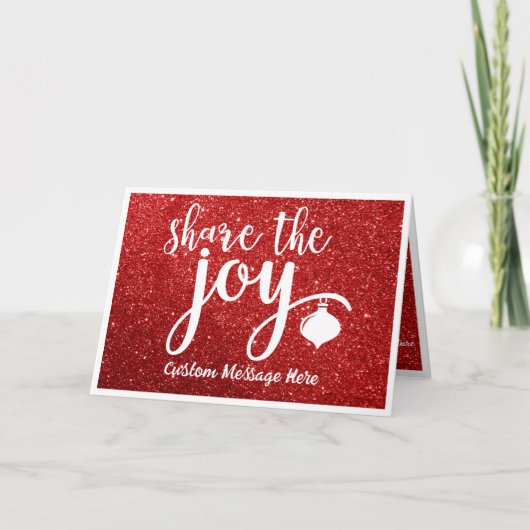 Kerstgroet Deel De Freugde Rode Glitters Kaart (Voorkant)