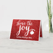 Kerstgroet Deel De Freugde Rood Glitter Kaart (Voorkant)