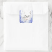 kerstgroet Deer Blue Snowflakes Vierkante Sticker (Tas)