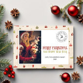 Kerstgroet Familiefoto Noordpool Stempel Feestdagenkaart