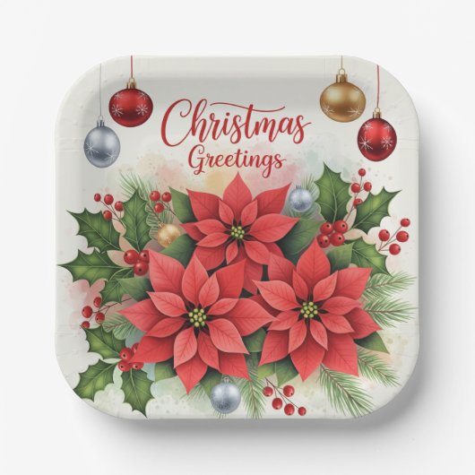 Kerstgroet, feestelijk, papieren bordje (Voorkant)