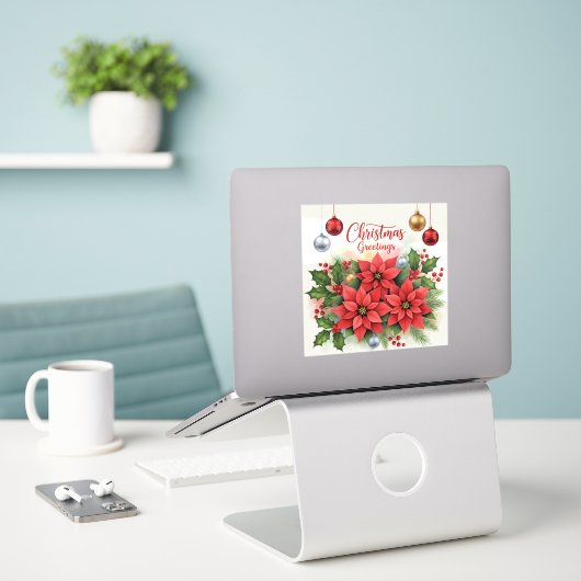 Kerstgroet, feestelijk, sticker (Laptop op bureau)